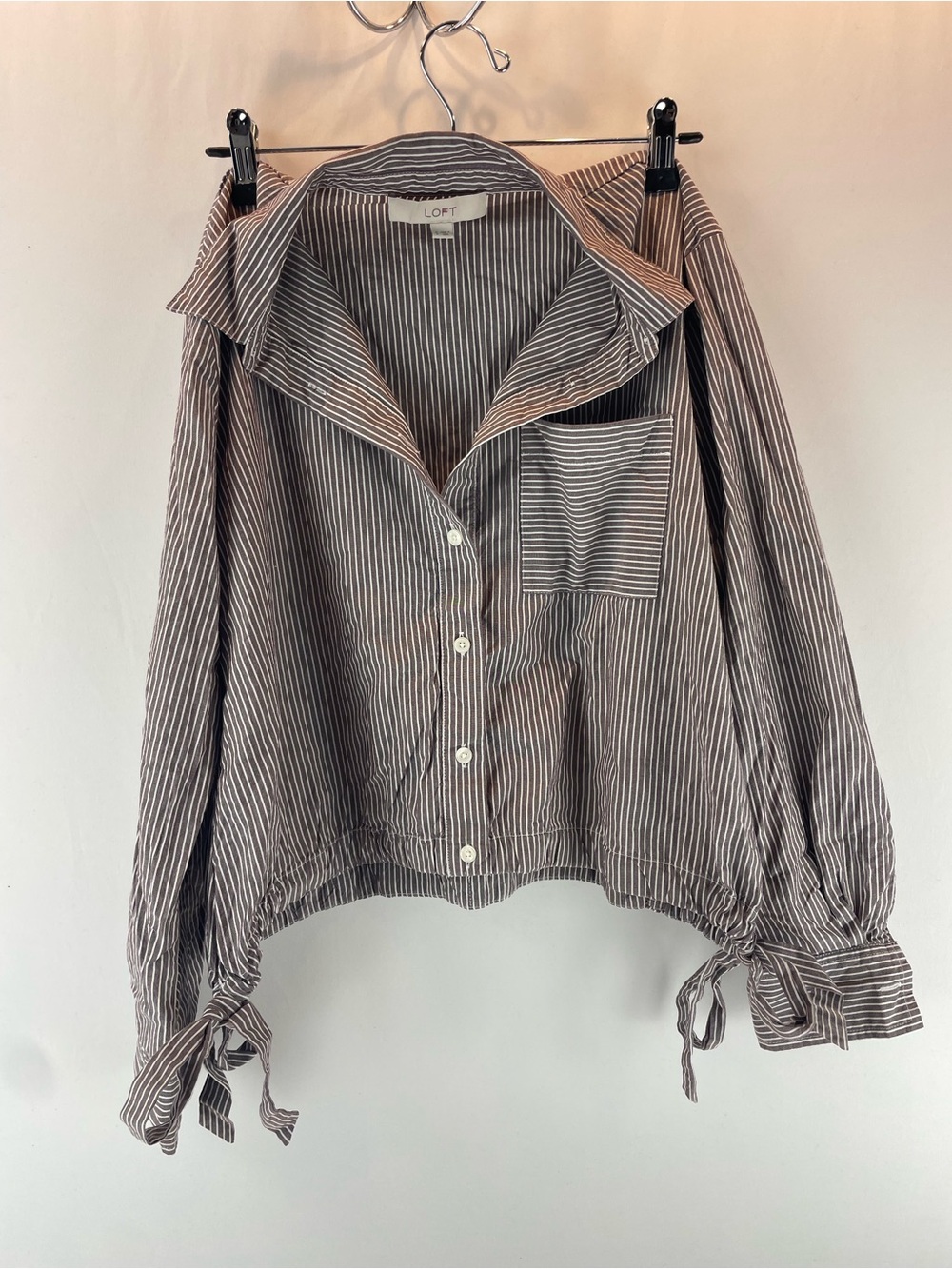 LOFT Striped Button-Down Shirt with Drawstring Sides, Small